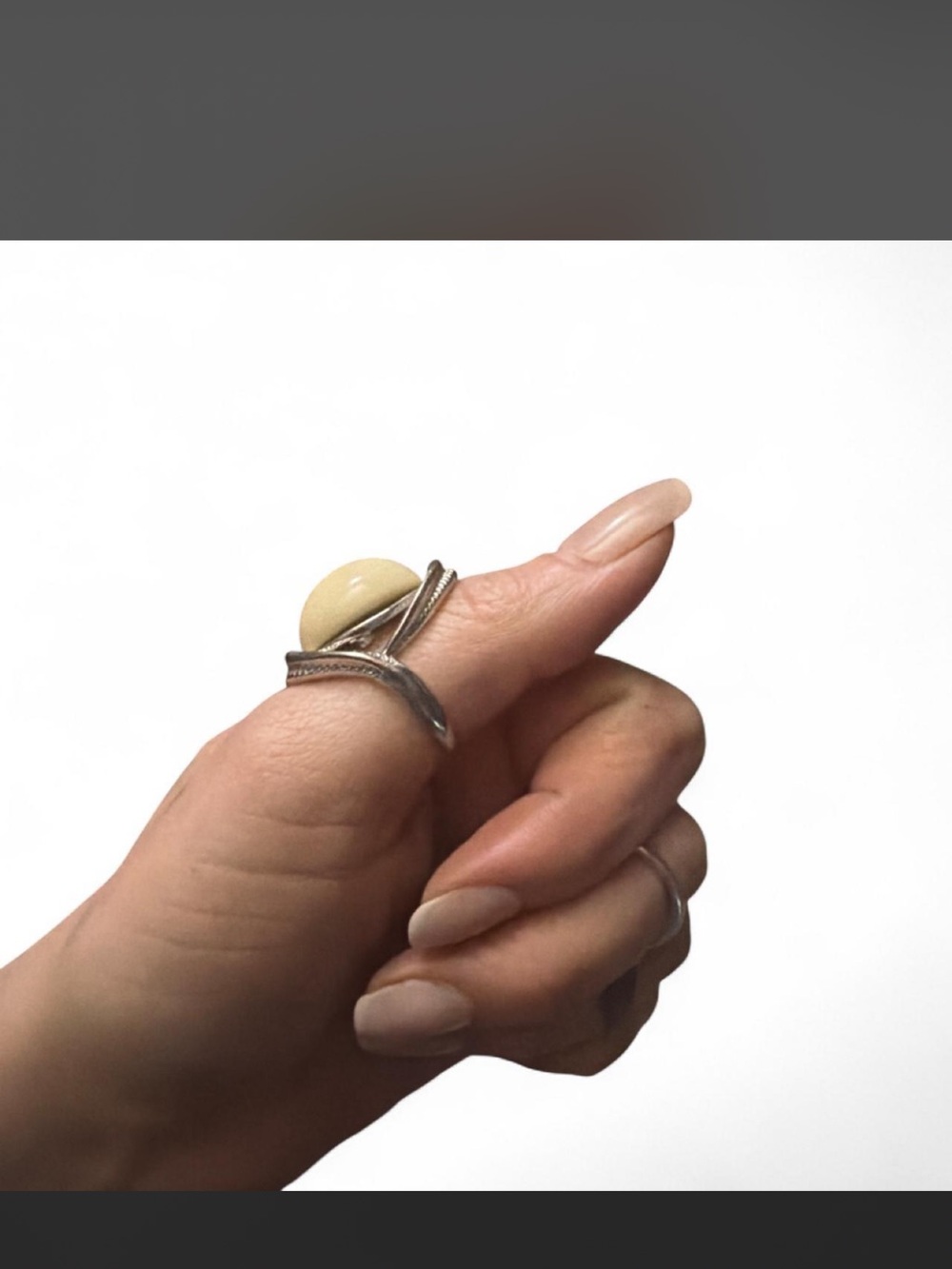 Cream Stone Sterling Silver Statement Ring